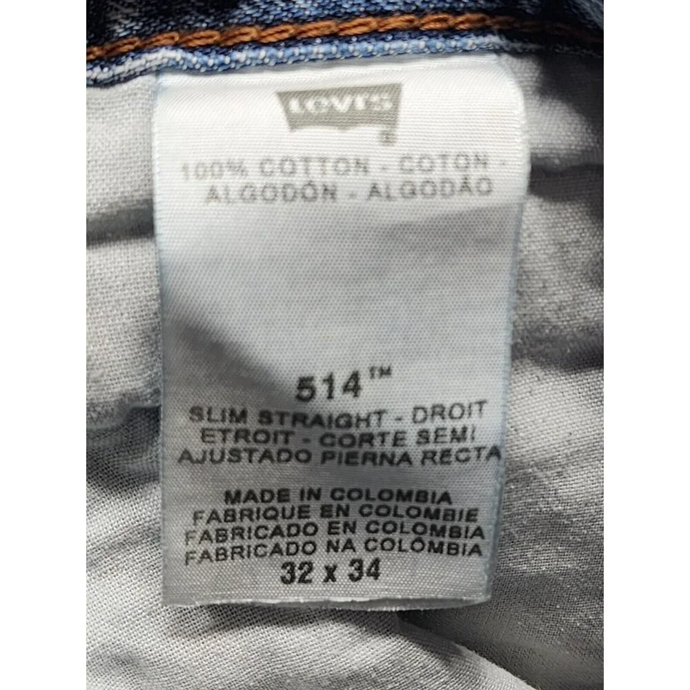 Levi's 514 Mens 100% Cotton Slim Straight Denim Distressed Jeans Size 32x34
